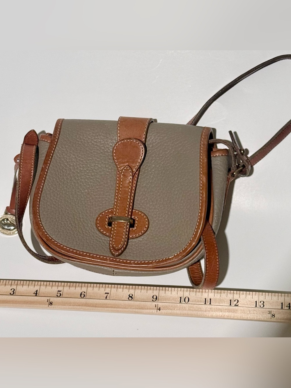 Dooney & Bourke R51 Over and Under Marble Saddle Bag Brown Taupe